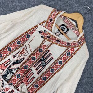 Biya Johnny Was Embroidered‎ Open Front Cardigan Sweater Belted Cream Size Small